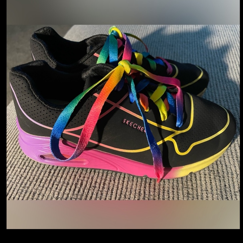 Skechers girls black/rainbow sneakers